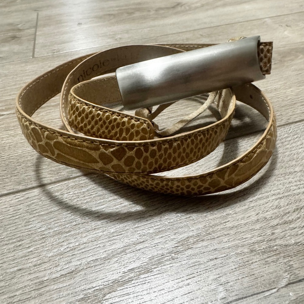 Nicole by Nicole Miller Womens Tan Snakeskin Print Skinny Belt Silver Buckle L